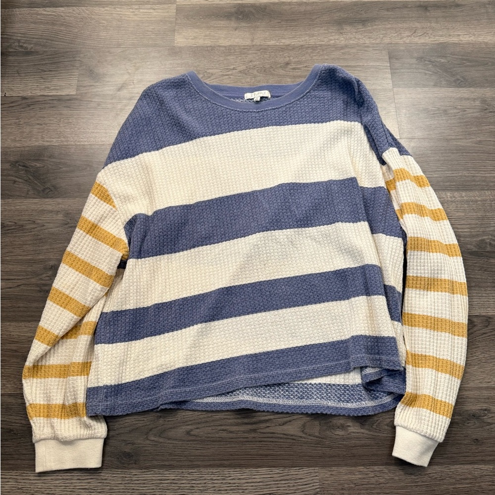 Z Supply Blue and Yellow Striped Long Sleeve Top